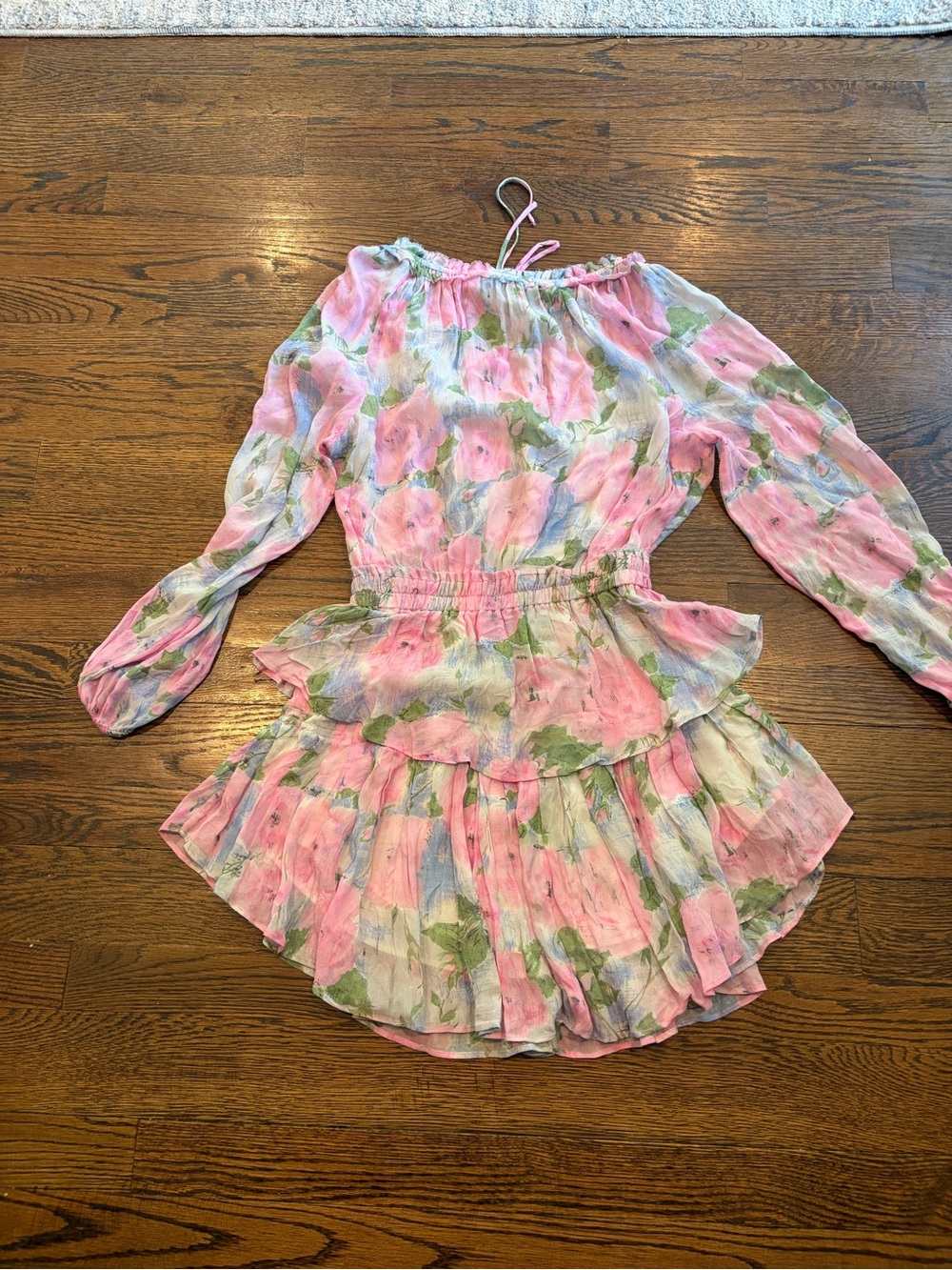 LoveShackFancy Pink Floral Tiered Mini Dress - Picture 4 of 4